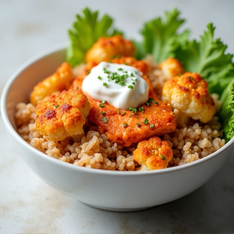 Spicy Creamy Buffalo Chicken Bowl with Roasted Cauliflower