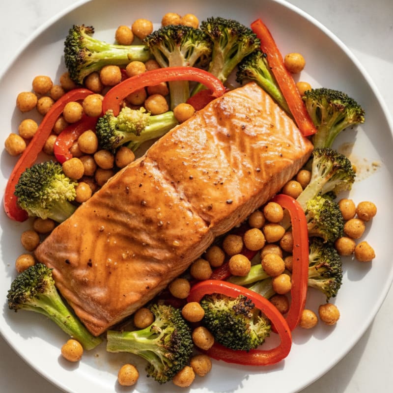 Sweet and Savory Baked Salmon with Roasted Vegetables