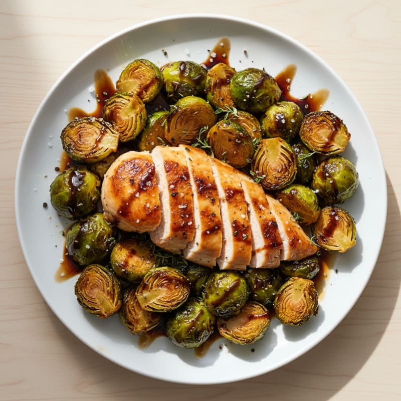 Balsamic Glazed Brussels Sprouts with Pan-Seared Chicken
