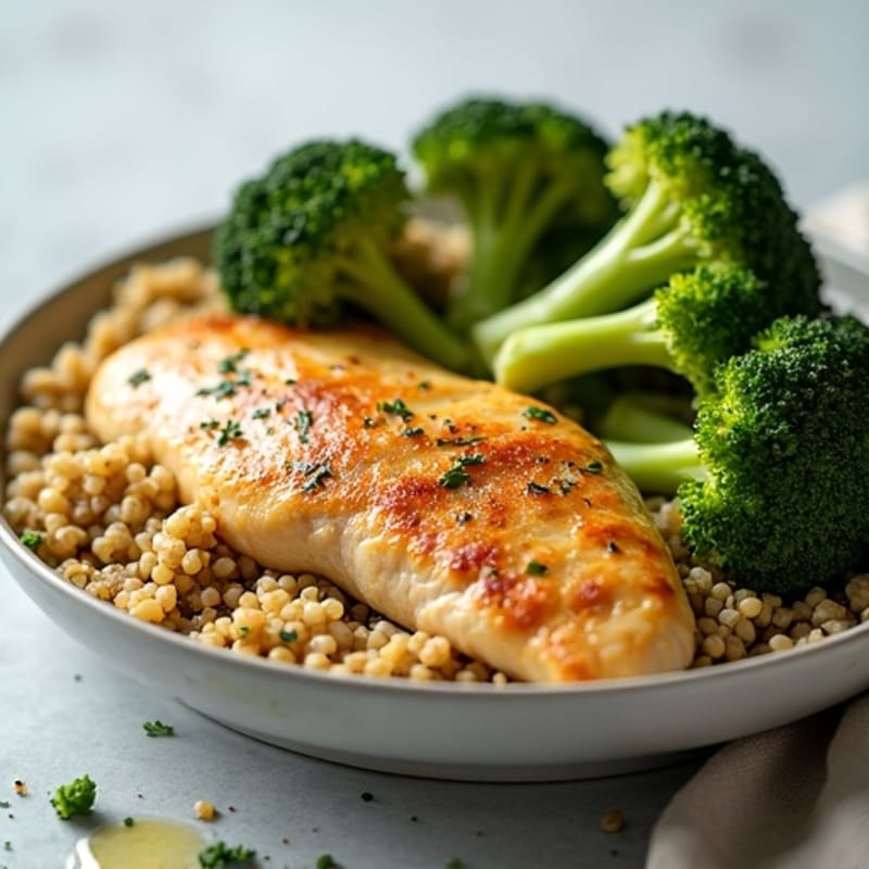 Seared Chicken Breast with Quinoa and Roasted Broccoli
