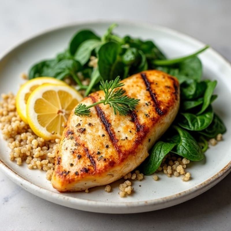 Grilled Lemon Garlic Chicken Breast with Quinoa and Spinach