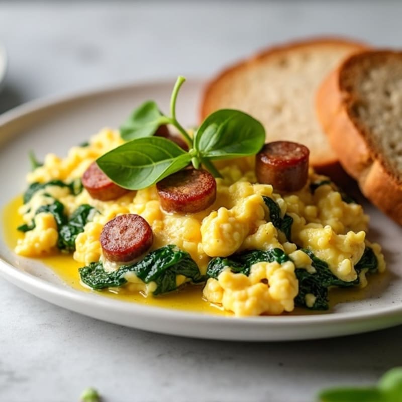 Egg White Scramble with Turkey Sausage and Spinach