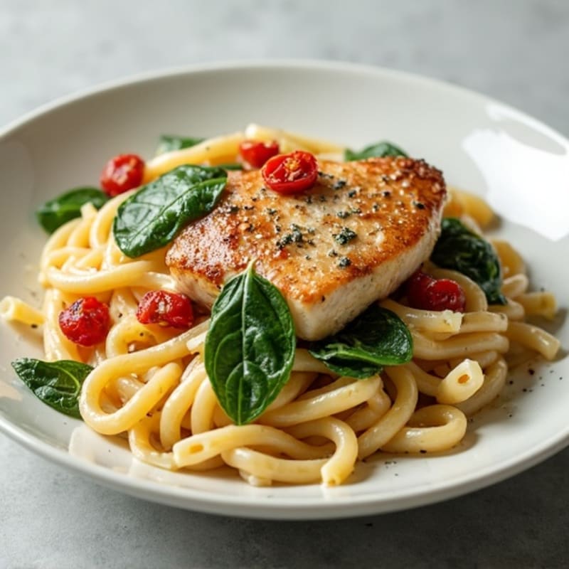 Creamy Chicken Pasta with Spinach and Sun-Dried Tomatoes