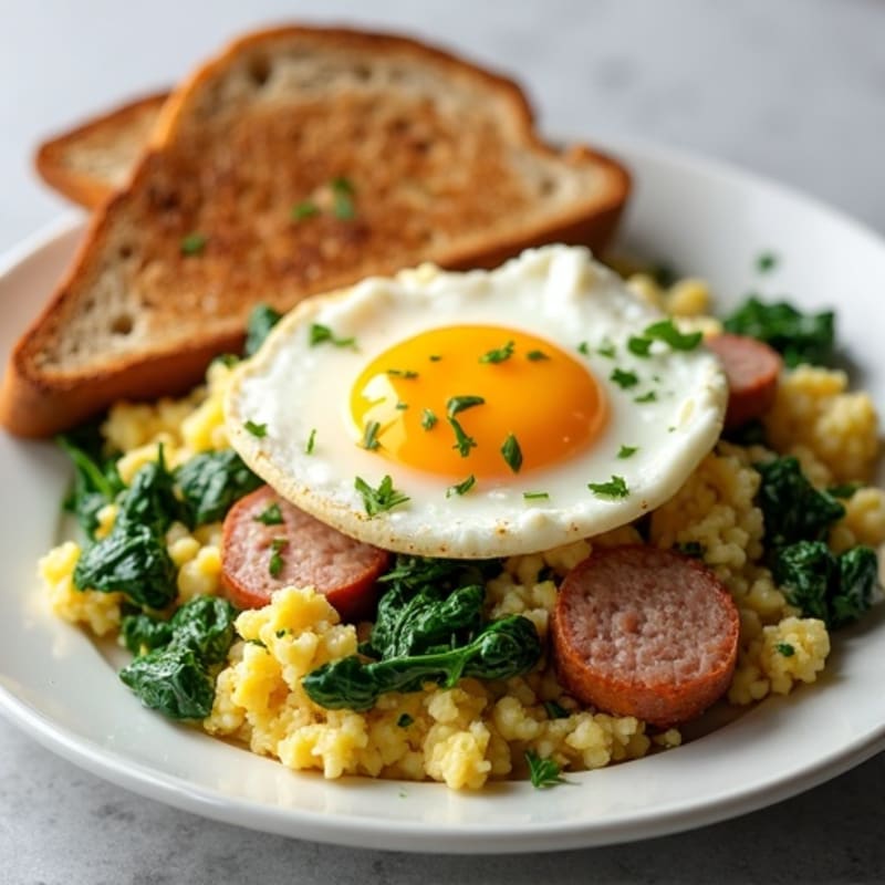 Egg White Spinach Scramble with Turkey Sausage