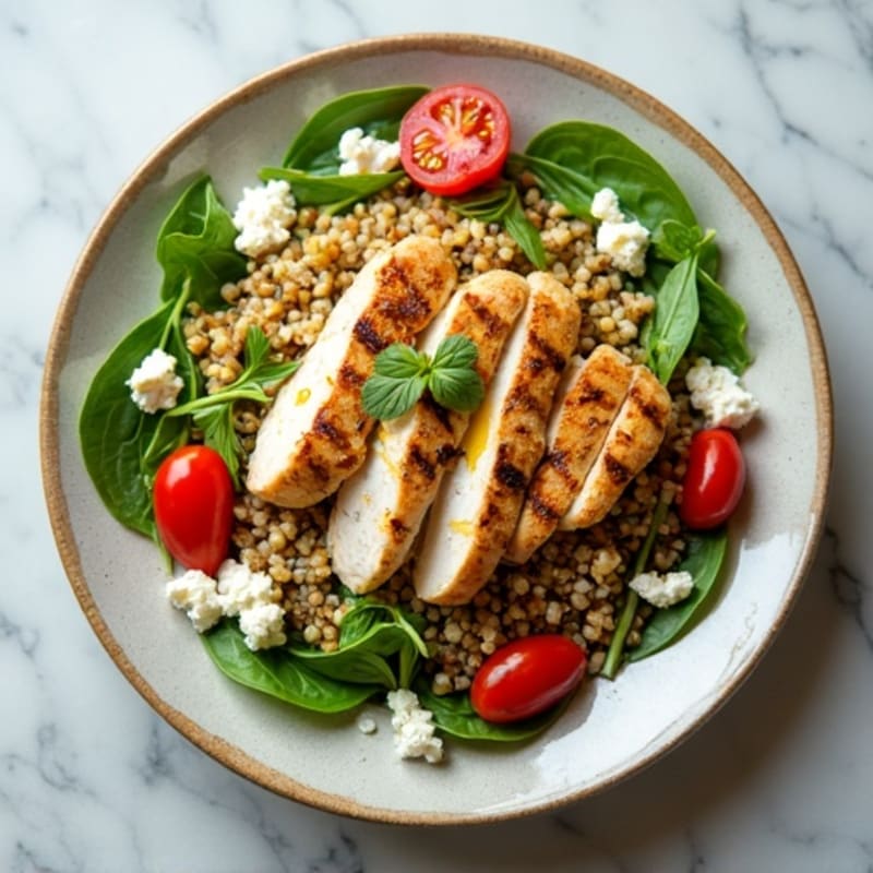 Grilled Chicken and Quinoa Salad with Feta and Fresh Greens