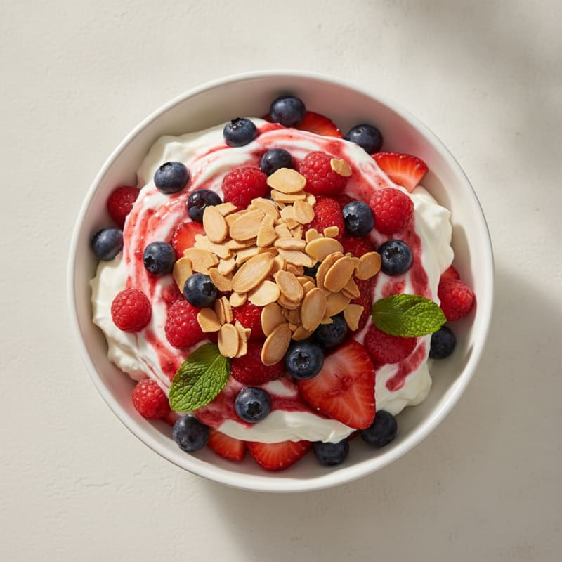 Greek Yogurt Protein Parfait with Mixed Berries and Almonds