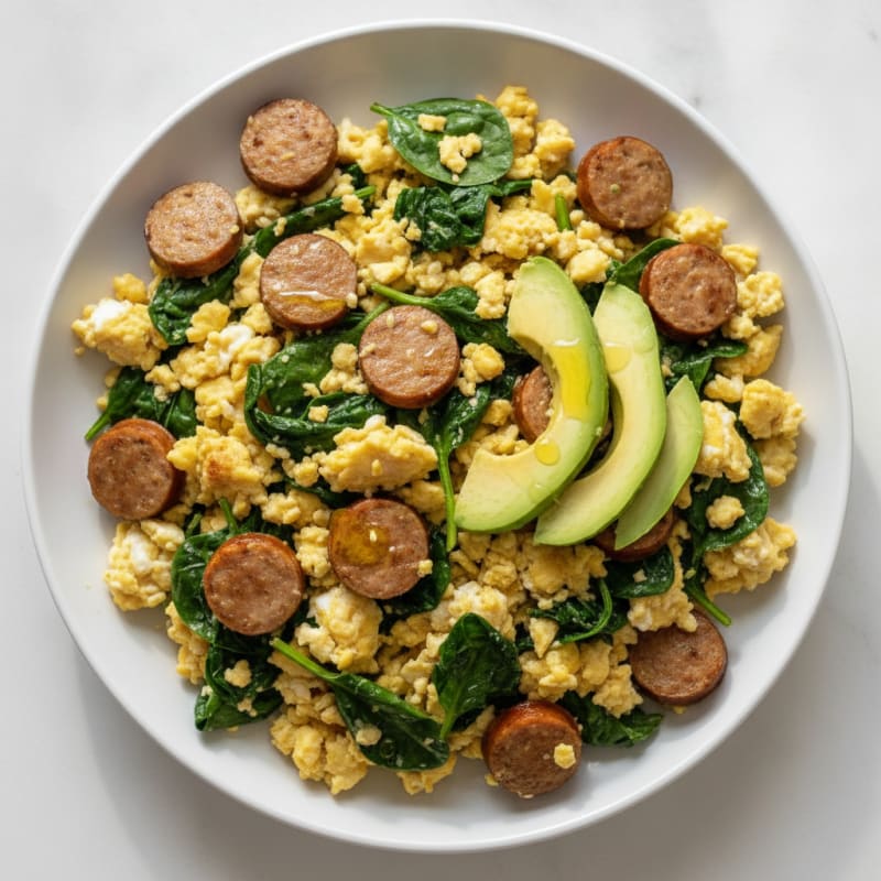 Egg White and Turkey Sausage Scramble with Spinach