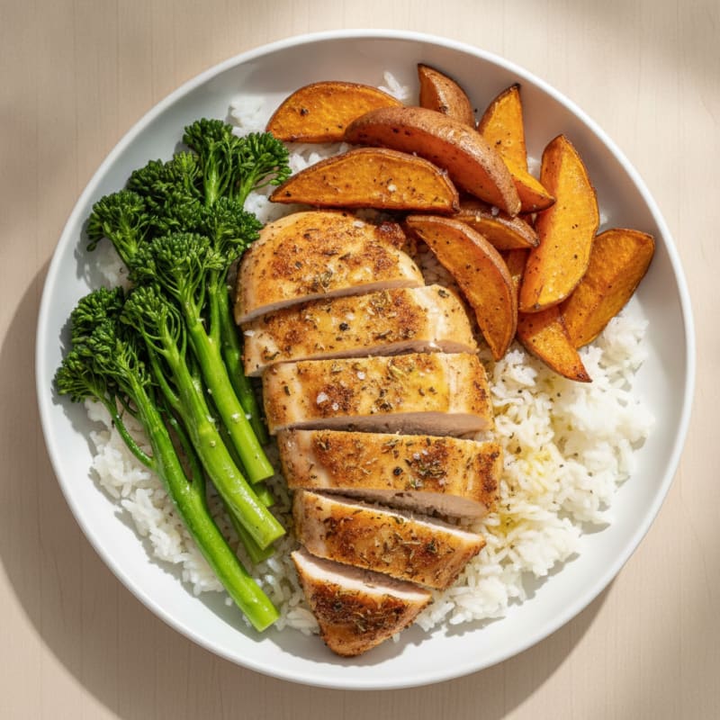 Herby Air-Fried Chicken with Roasted Sweet Potato