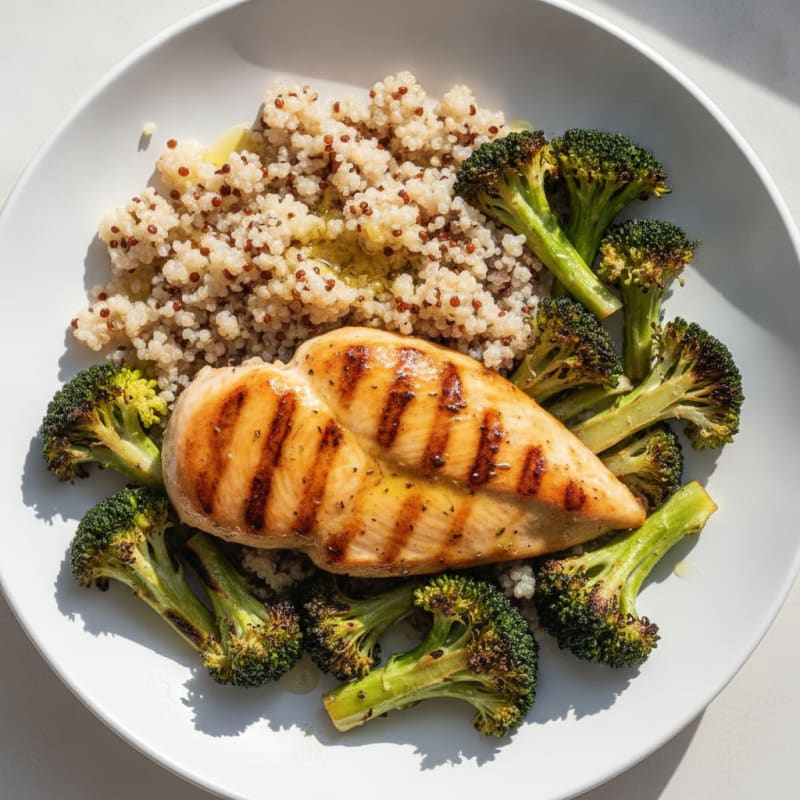 Grilled Chicken Breast with Quinoa and Roasted Broccoli