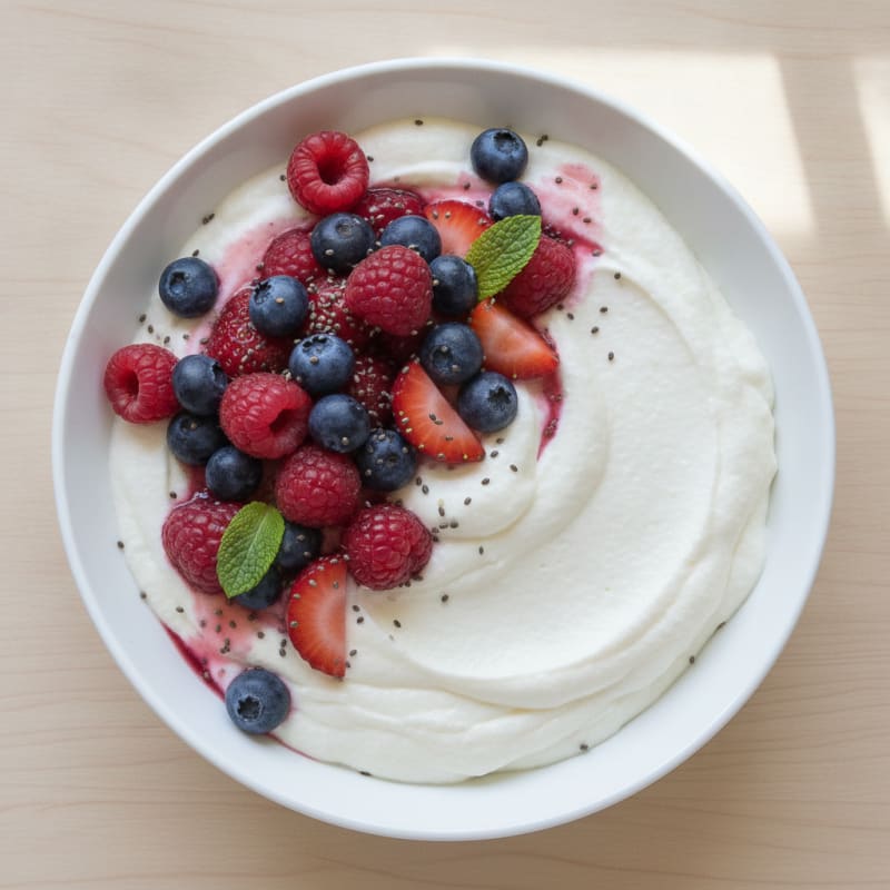 Silky Greek Yogurt Protein Mousse with Mixed Berries