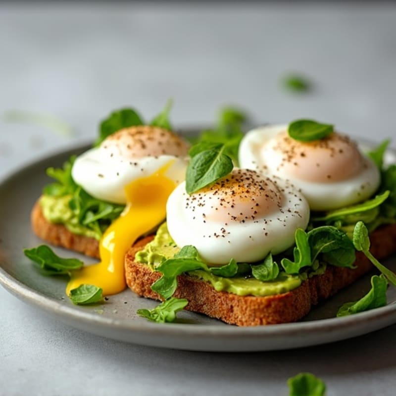 Smashed Avocado Toast with Poached Eggs and Fresh Greens
