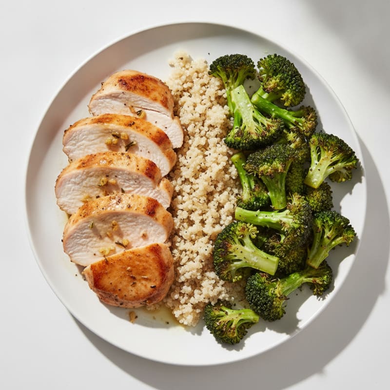 Seared Turkey Breast with Roasted Broccoli and Quinoa