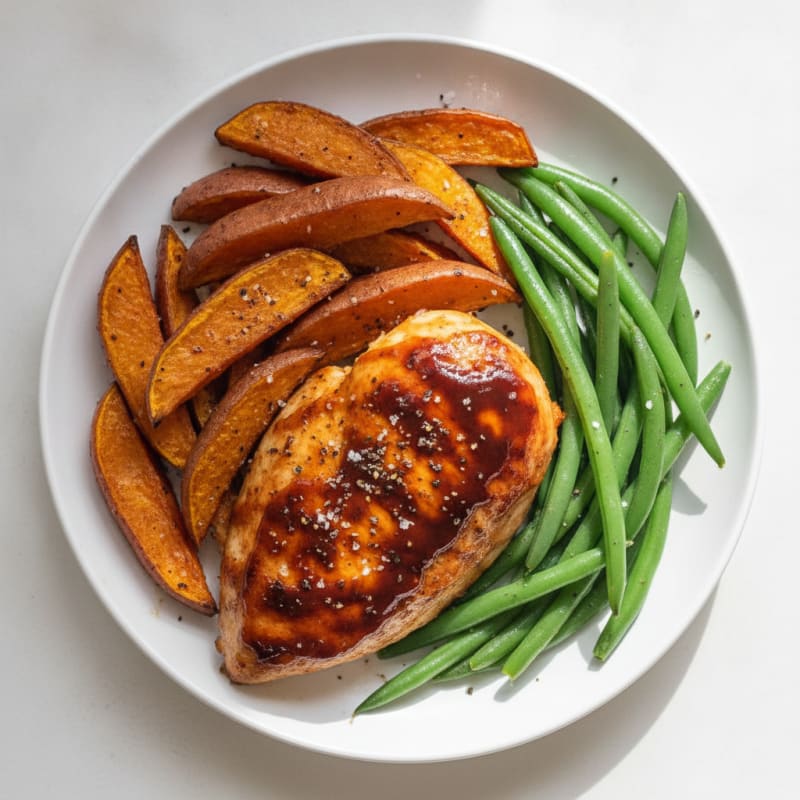 BBQ Chicken with Roasted Sweet Potatoes and Green Beans