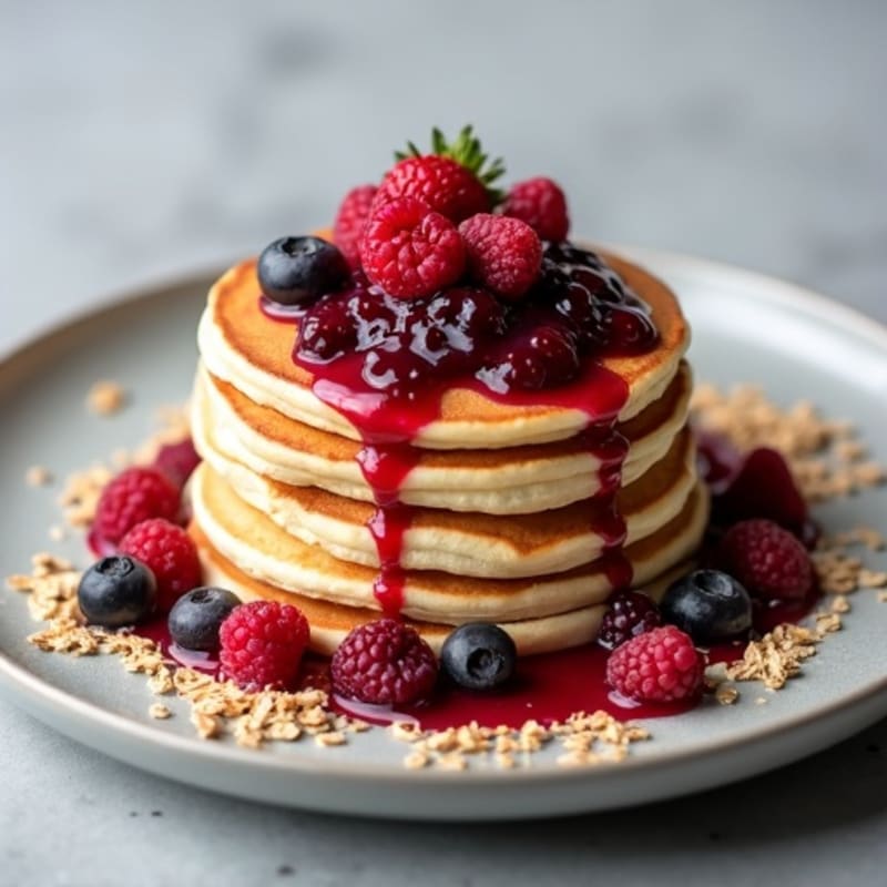 Fluffy Protein Pancakes with Berry Compote
