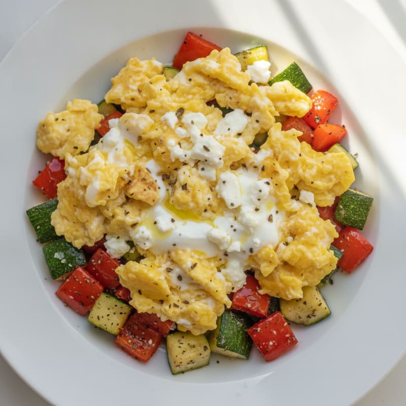 Hearty Scrambled Eggs with Roasted Vegetables