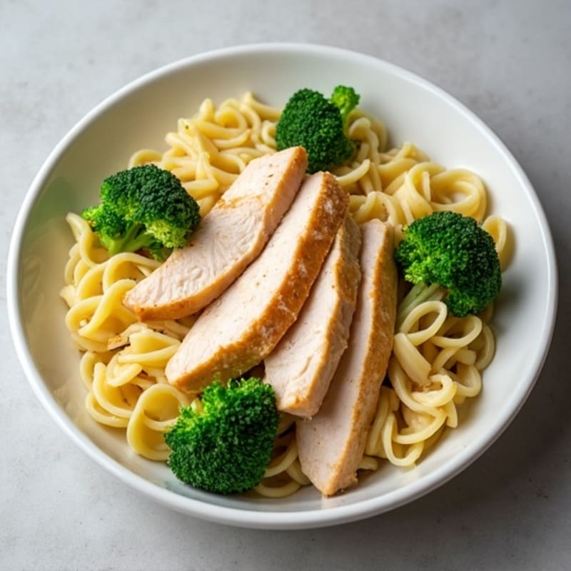 Healthy Creamy Chicken Alfredo with Broccoli and Whole Wheat Pasta