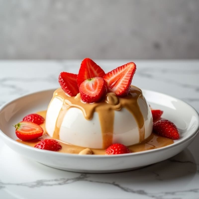 Silky Vanilla Protein Yogurt with Sliced Strawberries