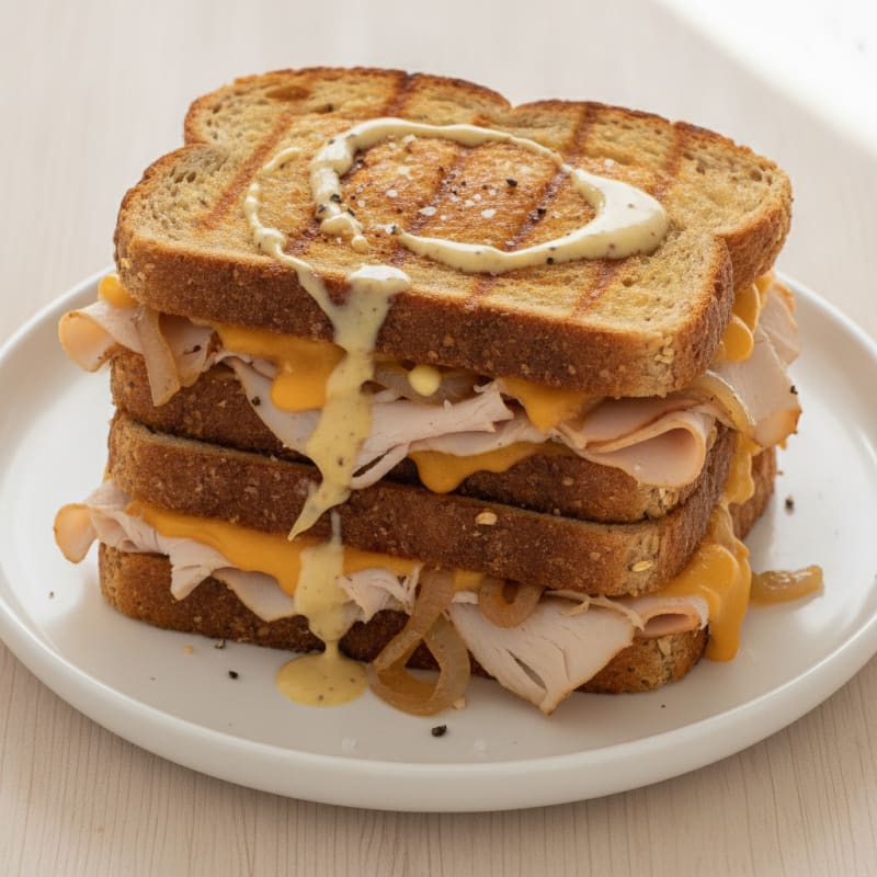 Triple-Decker Grilled Cheese with Caramelized Onions
