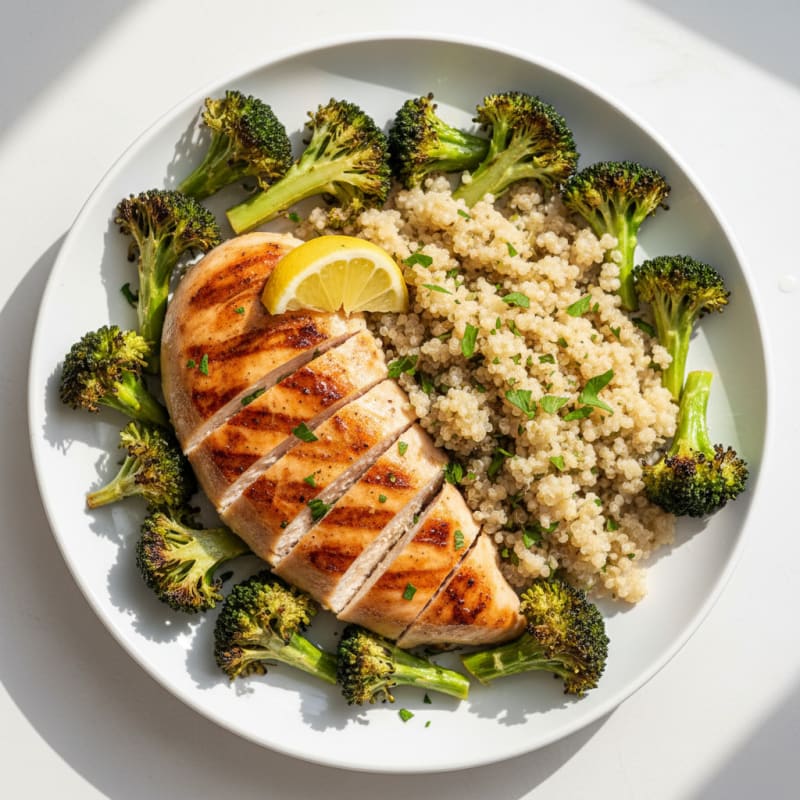 Grilled Chicken Breast with Quinoa and Roasted Broccoli