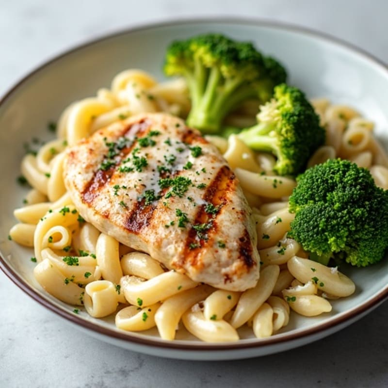 Healthy Creamy Chicken Alfredo with Roasted Broccoli