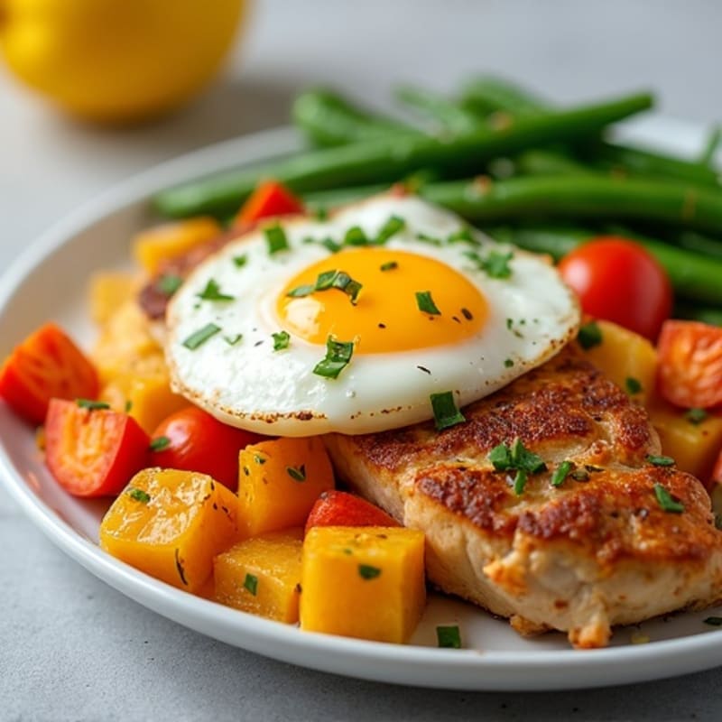 Egg White and Chicken Scramble with Roasted Sweet Potato