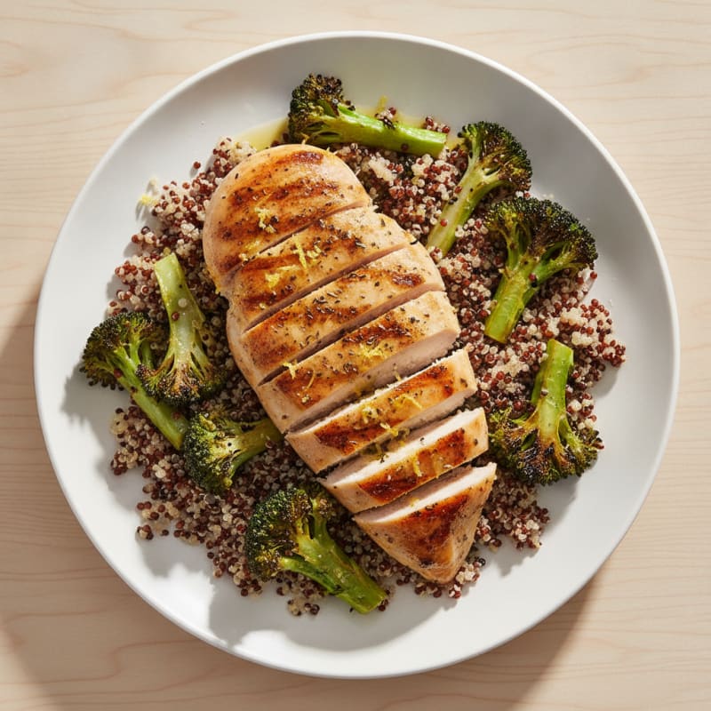 Grilled Chicken Breast with Quinoa and Roasted Broccoli
