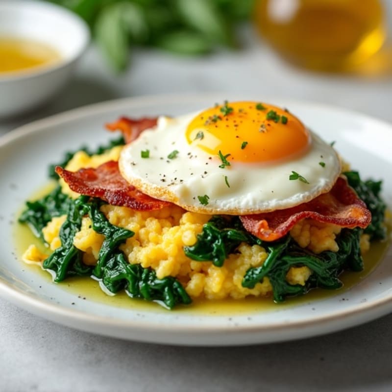 Cottage Cheese and Egg Scramble with Sautéed Spinach