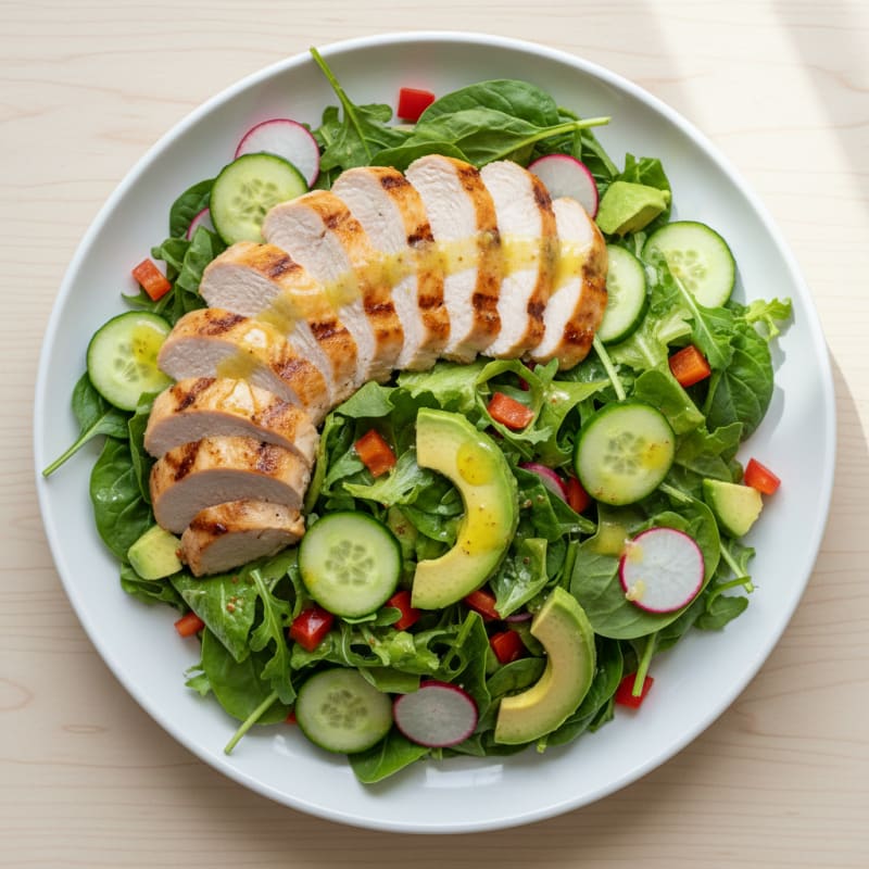 Grilled Turkey Breast Salad with Crunchy Vegetables and Lemon Vinaigrette