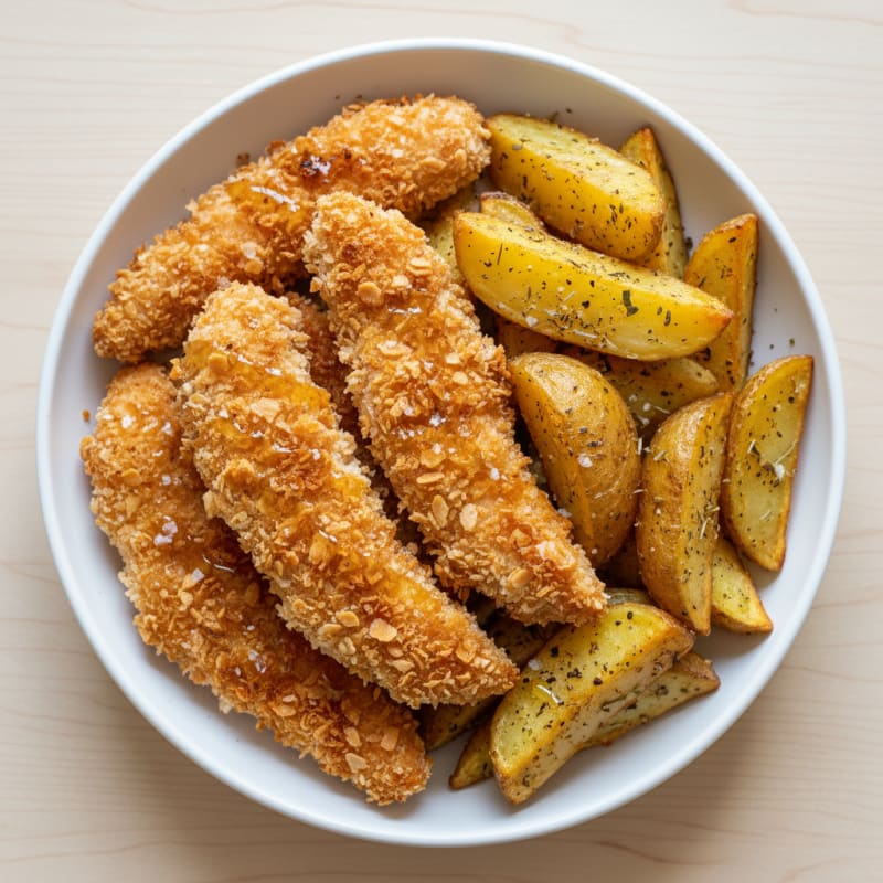 Crispy Golden Chicken Tenders with Seasoned Fries