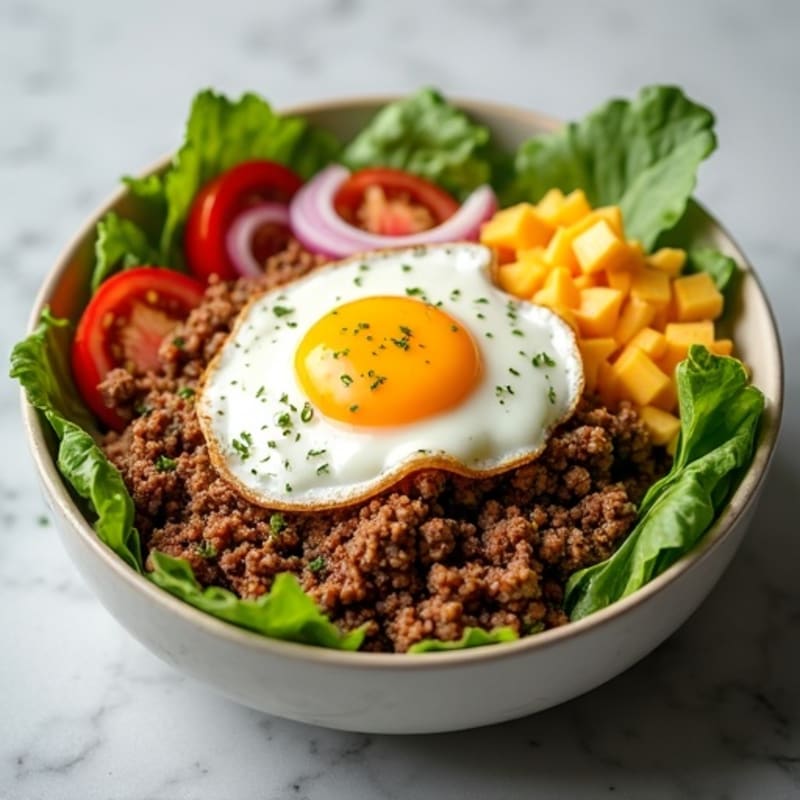 Lean Ground Beef Cheeseburger Bowl with Creamy Special Sauce