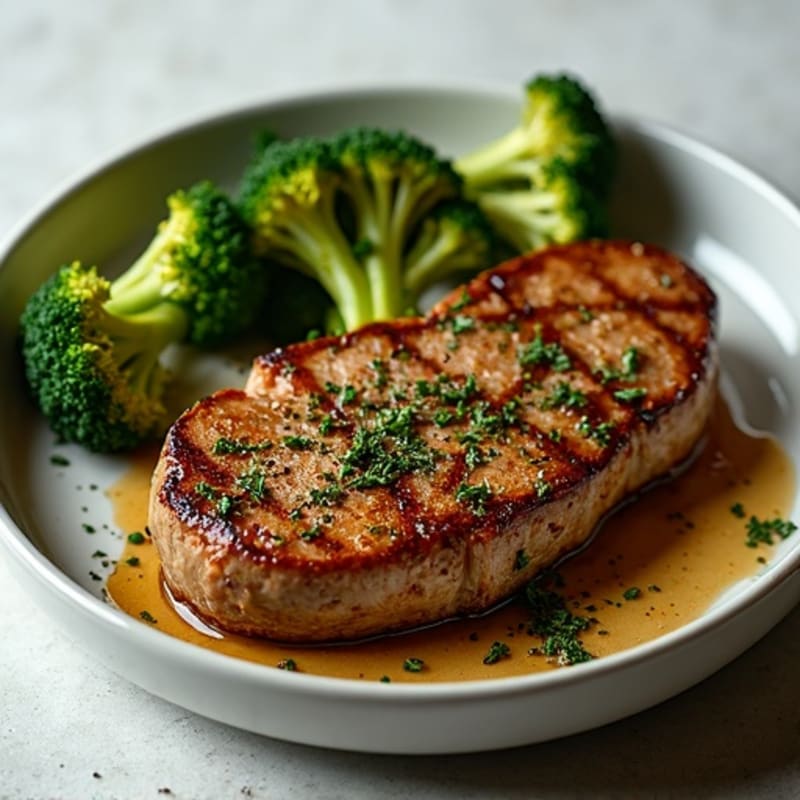Pan-Seared Garlic Herb Steak with Crispy Roasted Broccoli