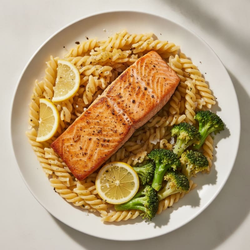 Lemon-Herb Salmon with Protein Pasta and Broccoli
