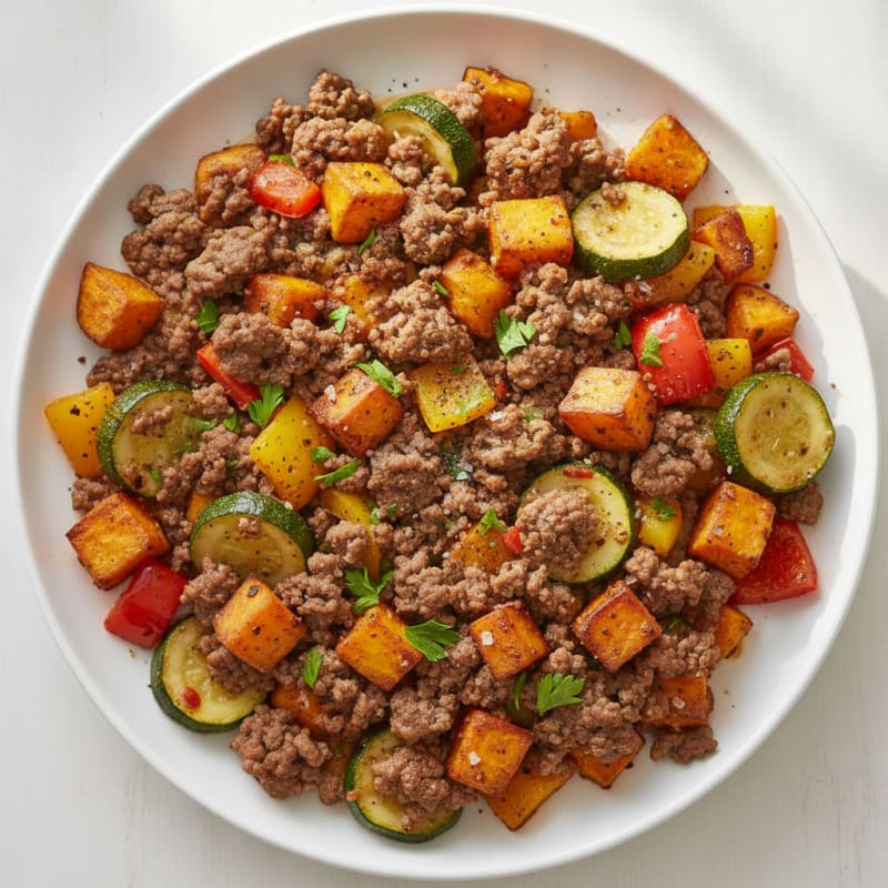 Ground Beef and Roasted Vegetable Skillet