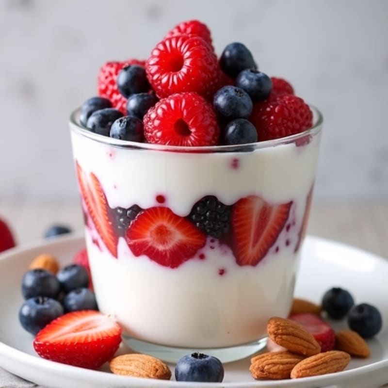 Greek Yogurt Protein Parfait with Mixed Berries and Almonds