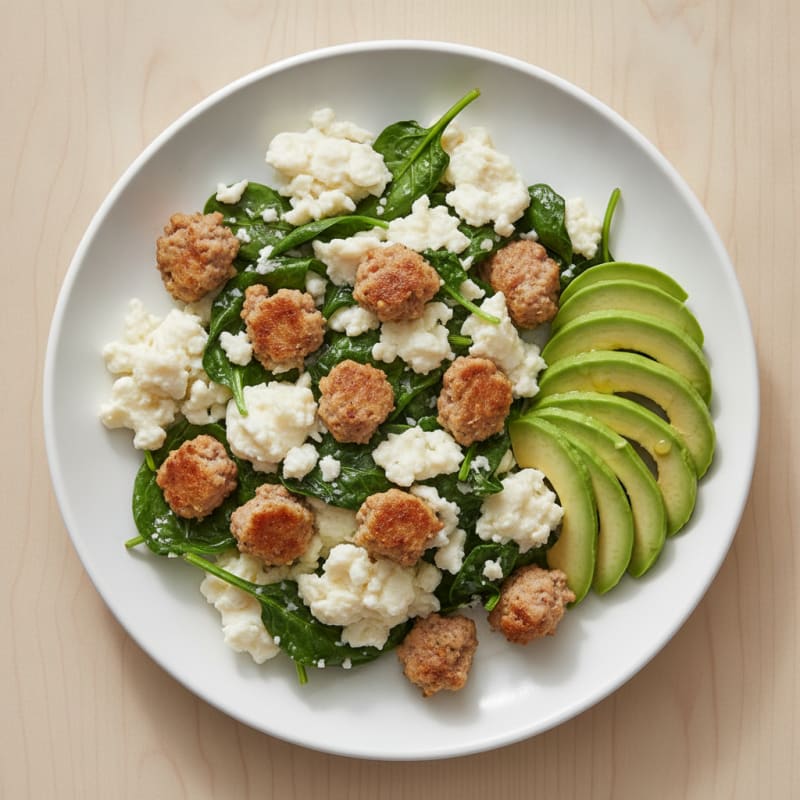 Egg White and Spinach Scramble with Turkey Sausage