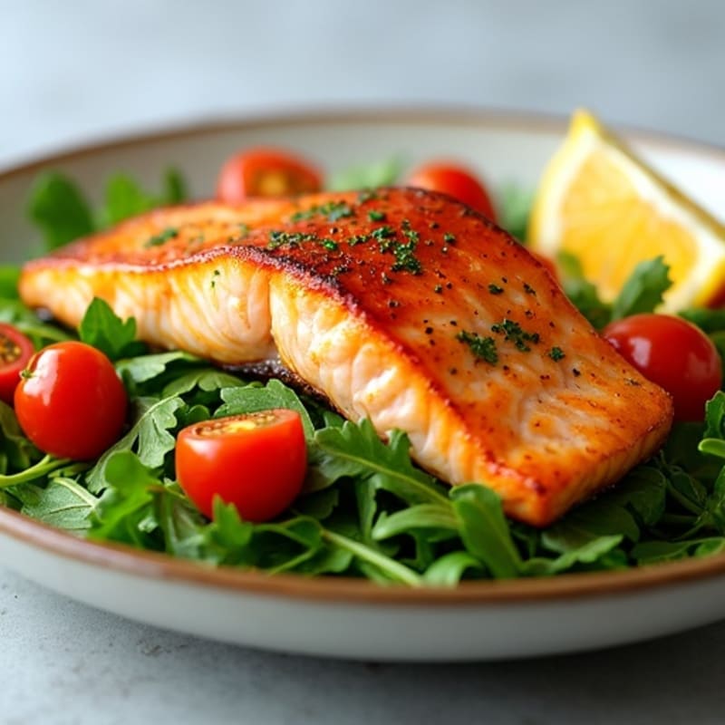 Citrus-Glazed Salmon over Crispy Arugula Salad