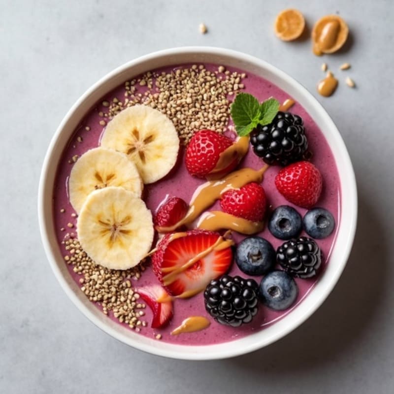 Silky Tofu Protein Smoothie Bowl with Hemp Seeds and Almond Butter