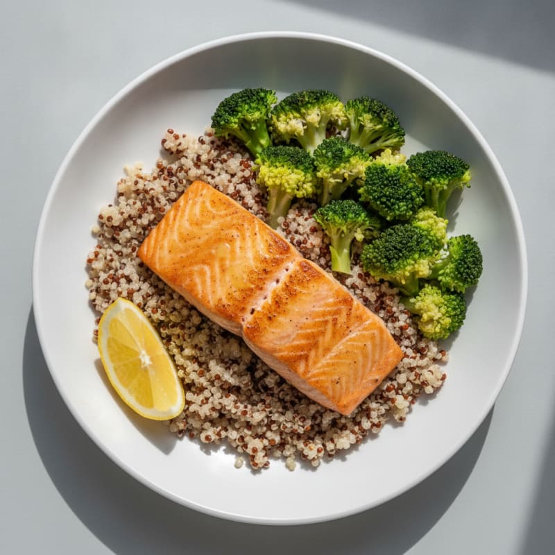 Pan-Seared Salmon with Steamed Broccoli and Quinoa