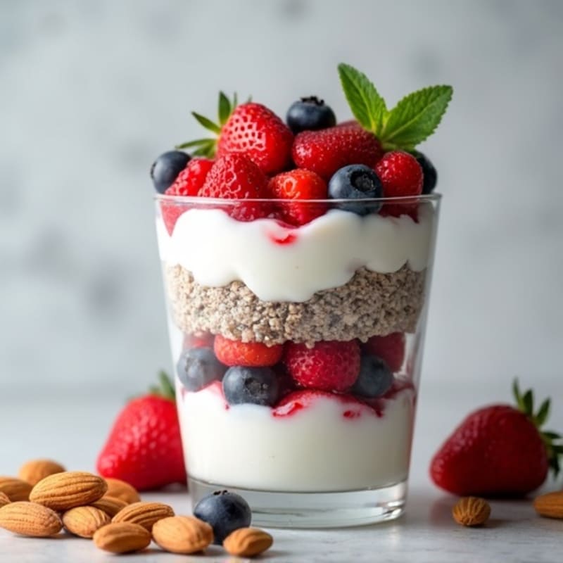 Greek Yogurt Protein Parfait with Mixed Berries and Almonds