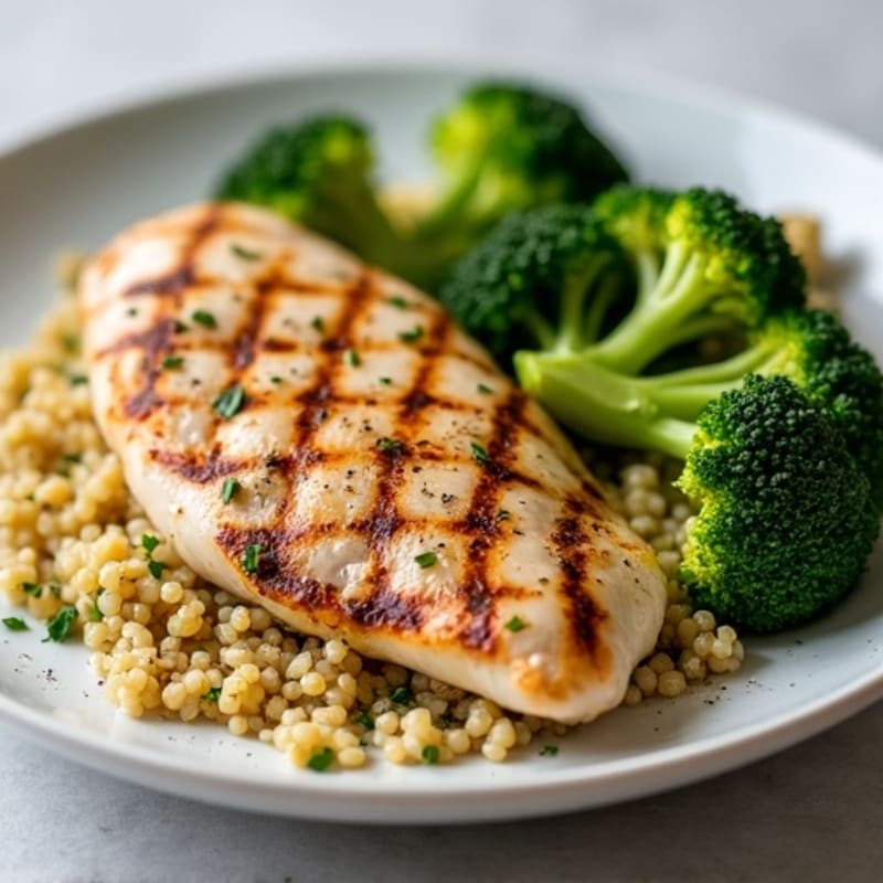 Grilled Chicken Breast with Quinoa and Roasted Broccoli