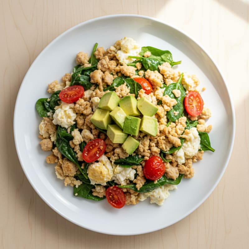 Lean Turkey Egg White Scramble with Spinach and Tomatoes