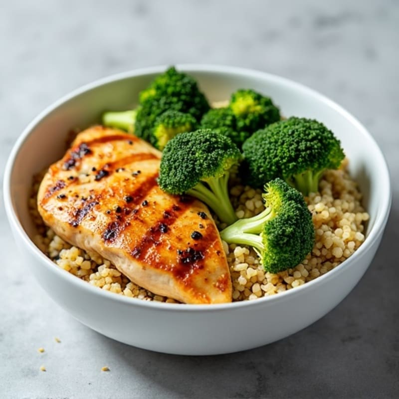 Grilled Chicken and Quinoa Bowl with Roasted Broccoli