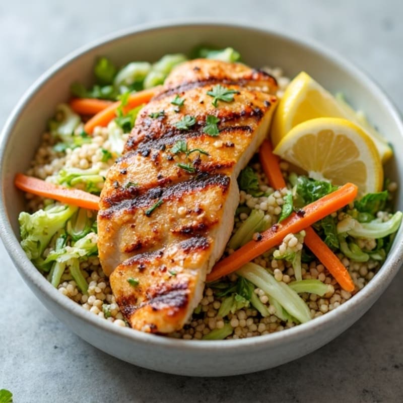 Grilled Chicken Breast with Crunchy Cabbage Slaw and Quinoa