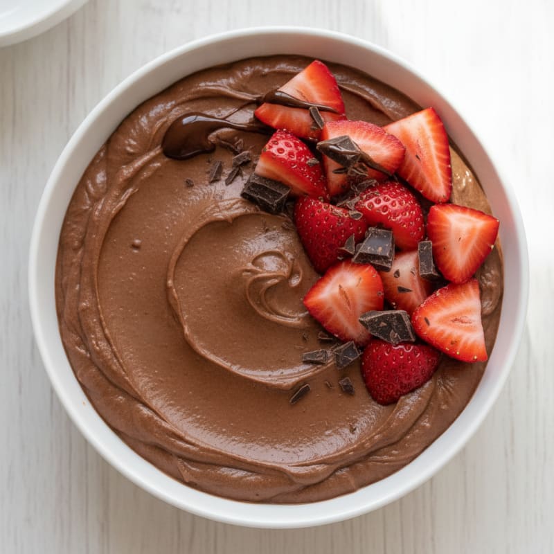 Silky Chocolate Protein Pudding with Fresh Strawberries