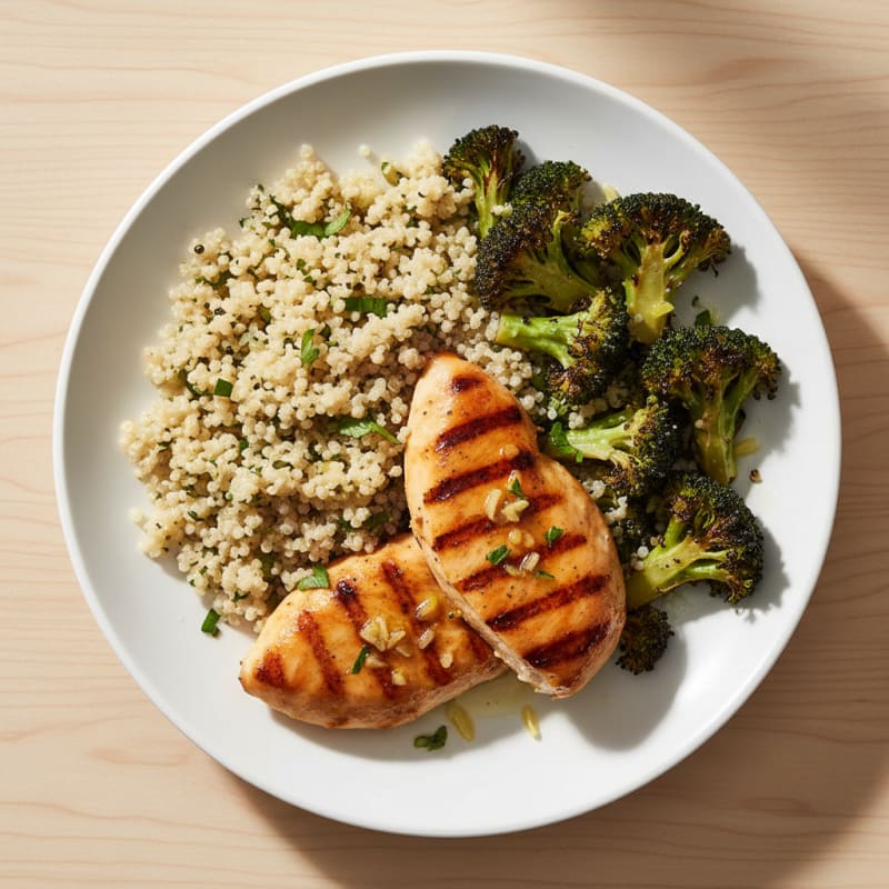 Grilled Chicken Breast with Quinoa and Roasted Broccoli