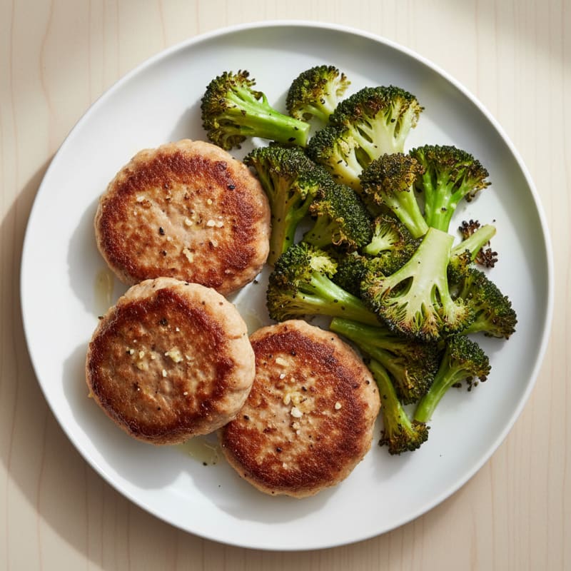 Seared Turkey Patties with Roasted Broccoli