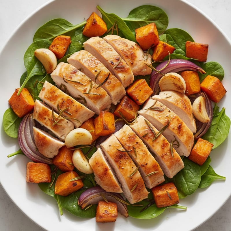 Sheet Pan Chicken with Roasted Sweet Potato, Onion, and Garlic
