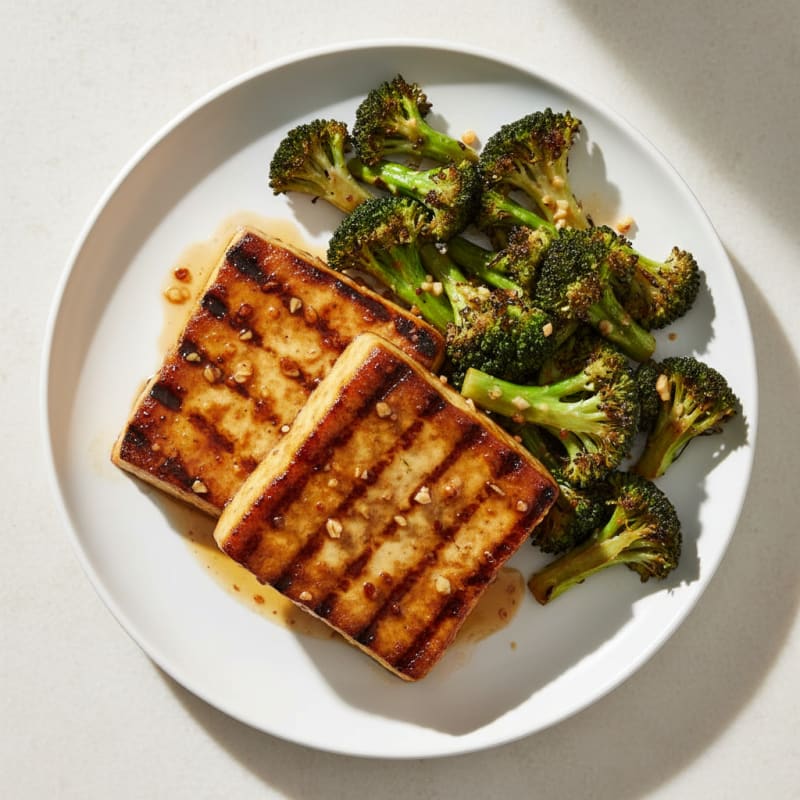 Grilled Miso-Glazed Tofu Steaks with Garlic Roasted Broccoli