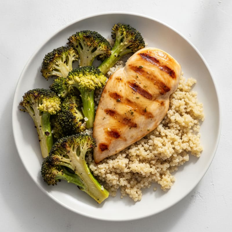 Grilled Chicken Breast with Quinoa and Roasted Broccoli