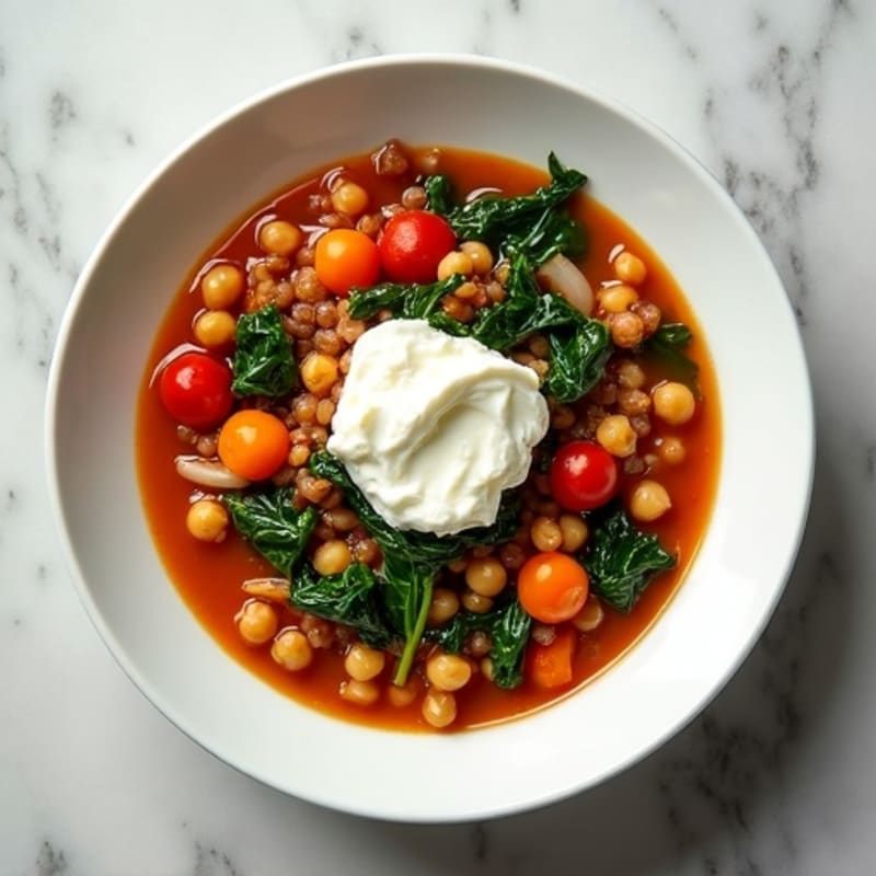Lentil and Chickpea Stew with Spinach and Silky Ricotta